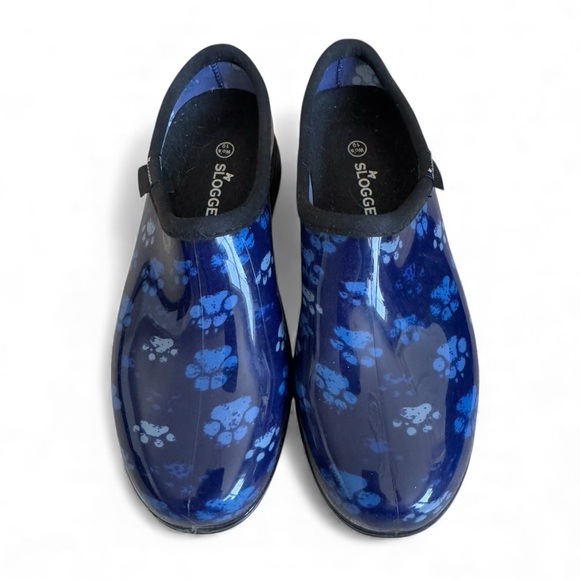 New Sloggers Waterproof Rain Garden Shoes Outdoor Blue Paw Print Slip On Size 10 - Picture 6 of 9